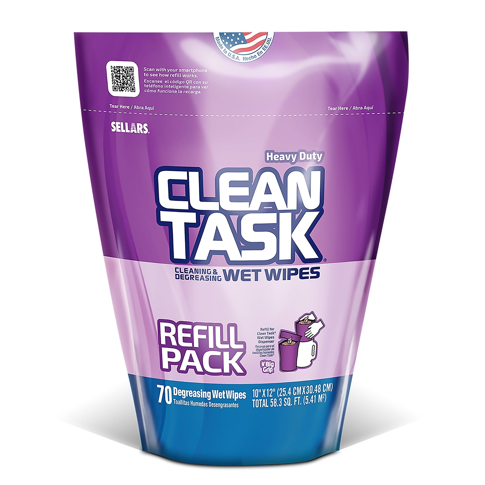 Sellars Clean Task Degreasing Wet Wipe Refill Pack, 10in.L, 70-Count Pkg., Model# 9017401